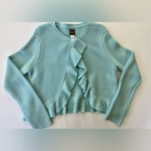TEA COLLECTION NWOT girls blue ruffle cardigan sweater size M 6-7